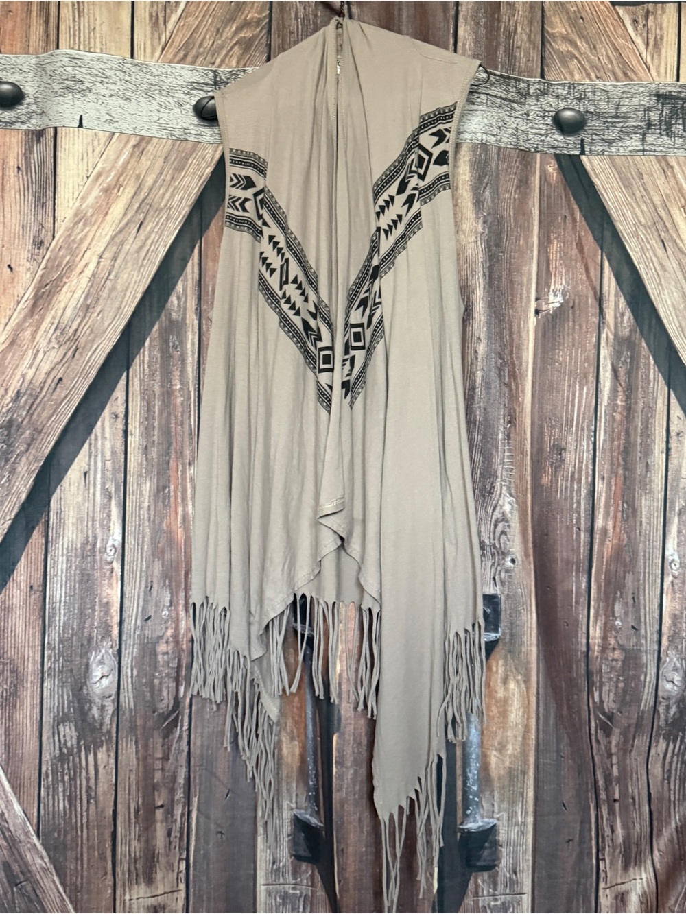 Vocal Western Bull Skull Long Open Fringed Boho Vest Size 1XL